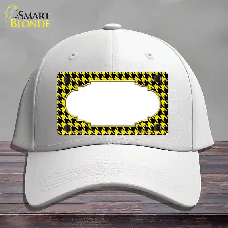 Yellow Black Houndstooth Scallop Center Novelty License Plate Hat Cotton / White