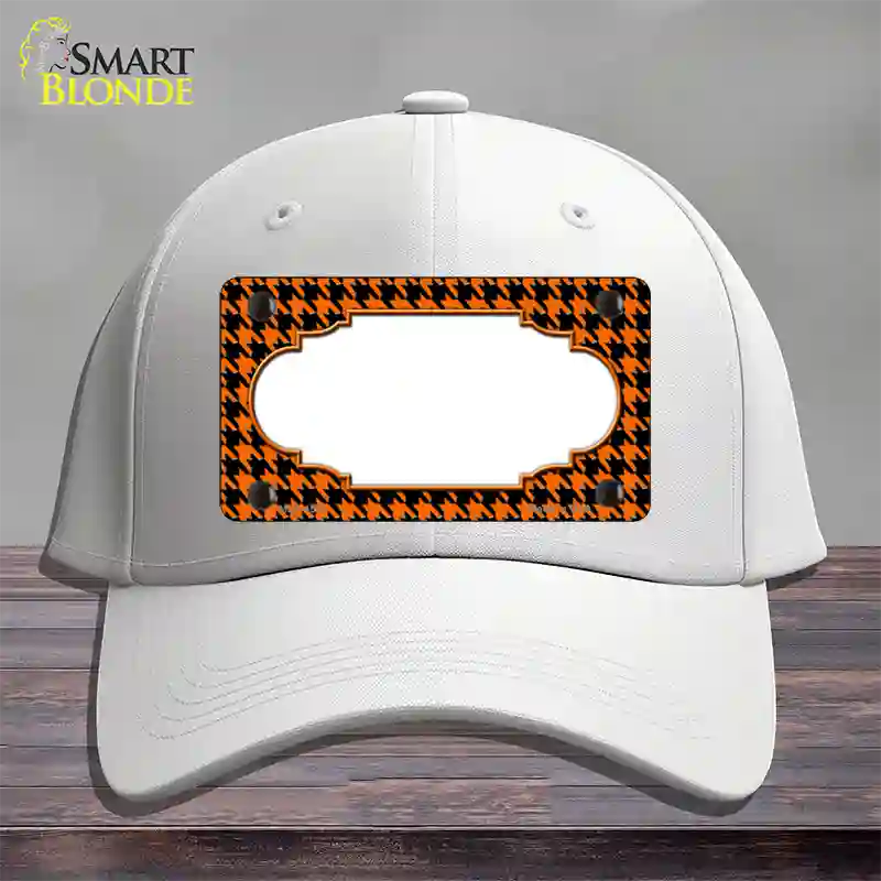 Orange Black Houndstooth Scallop Center Novelty License Plate Hat Cotton / White