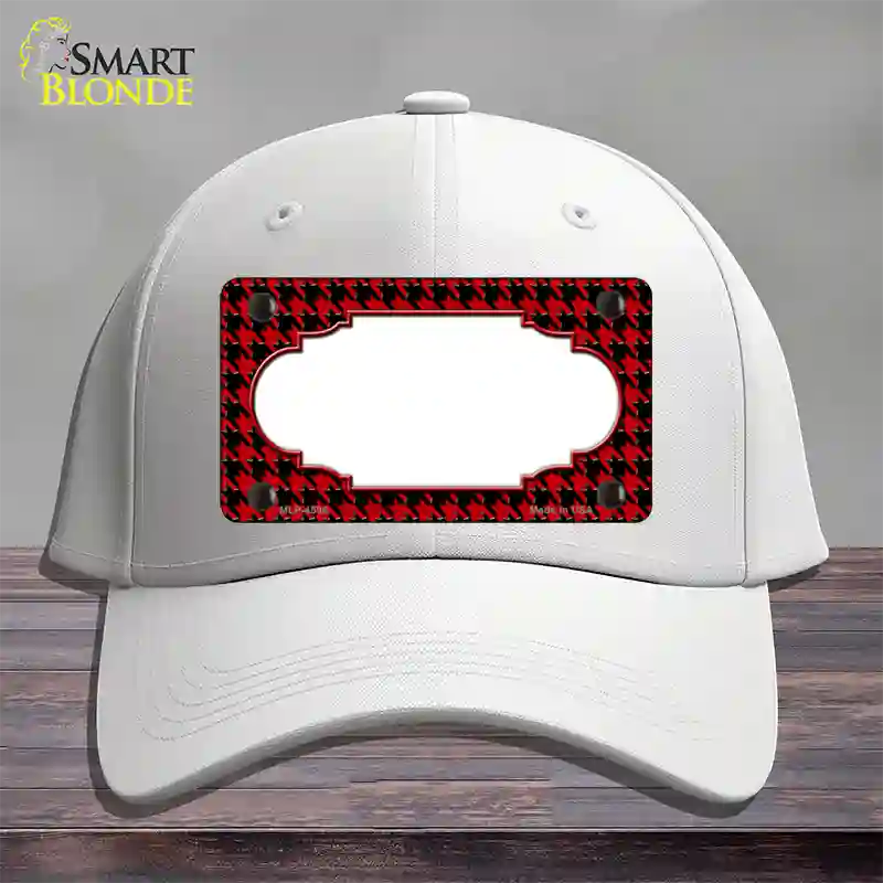 Red Black Houndstooth Scallop Center Novelty License Plate Hat Cotton / White