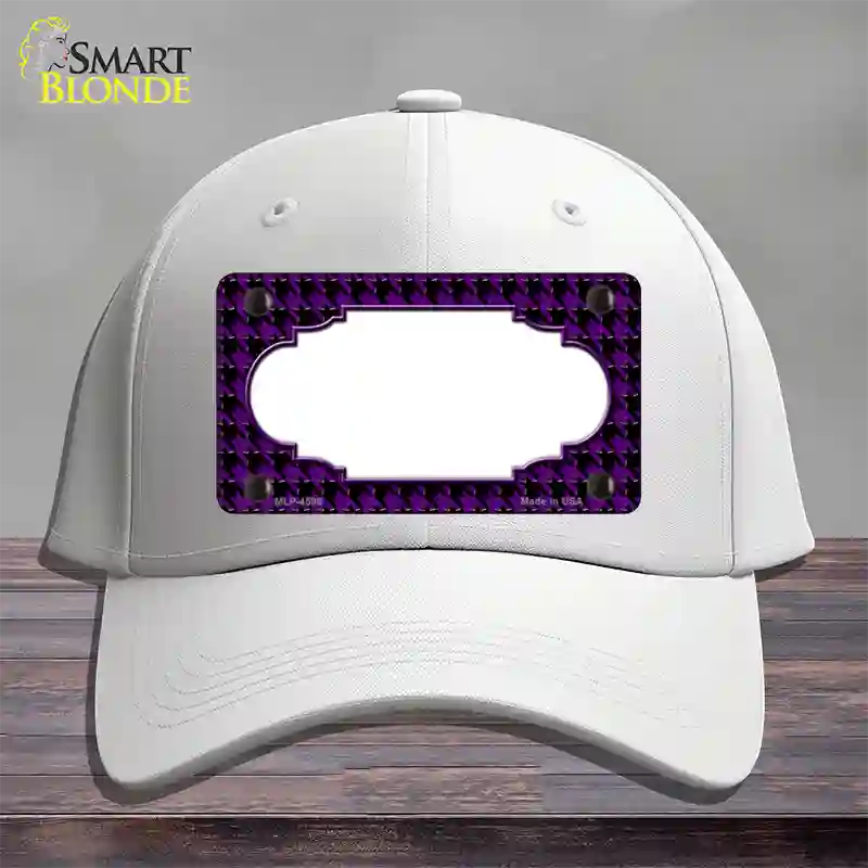 Purple Black Houndstooth Scallop Center Novelty License Plate Hat Cotton / White