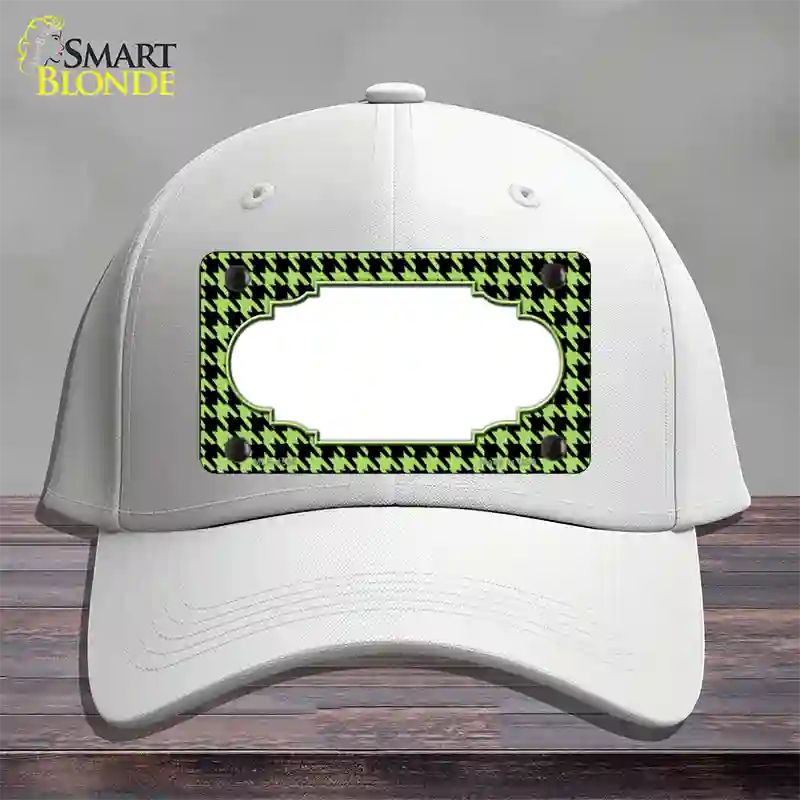 Lime Green Black Houndstooth Scallop Center Novelty License Plate Hat Cotton / White