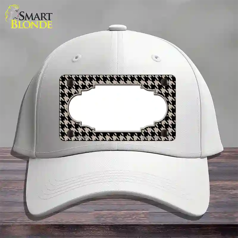 Tan Black Houndstooth Scallop Center Novelty License Plate Hat Cotton / White