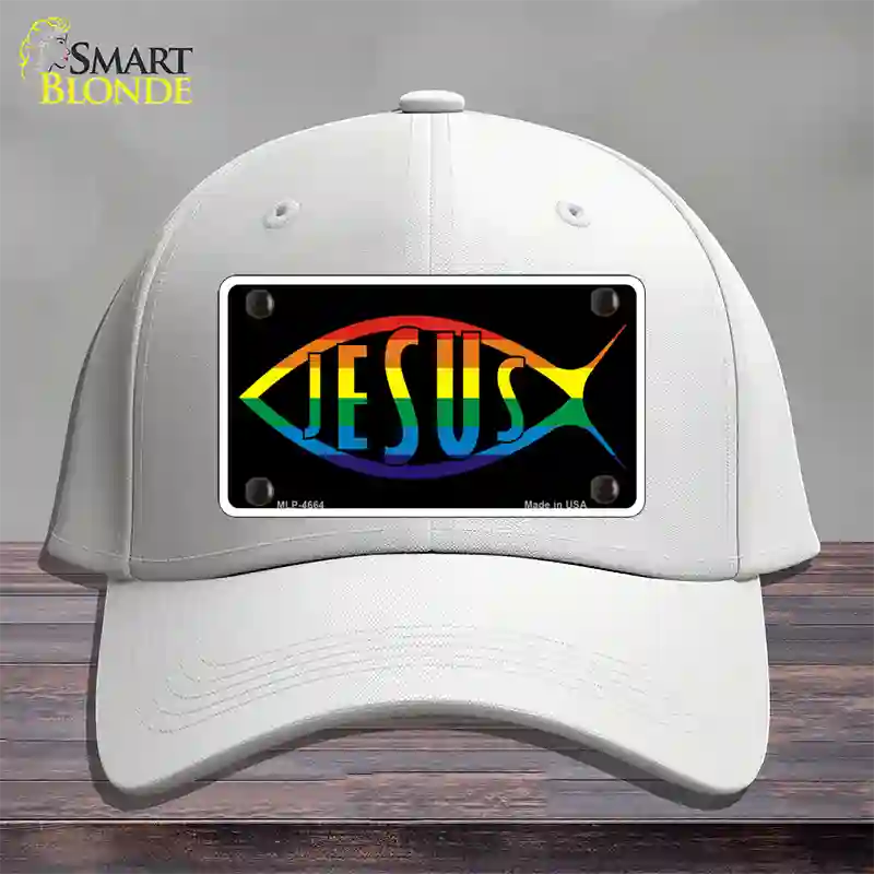 Jesus Fish Rainbow Novelty License Plate Hat Cotton / White