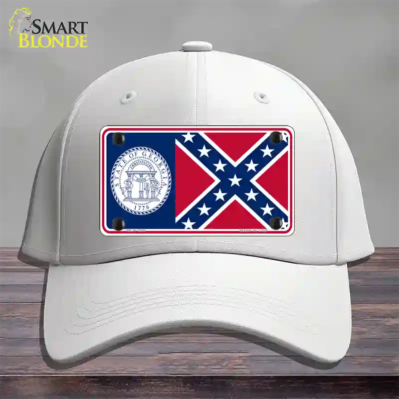 Georgia Confederate State Flag Novelty License Plate Hat Cotton / White