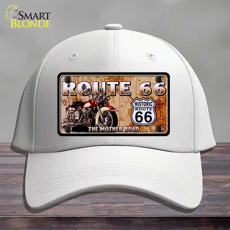 Route 66 Mother Road Motorcycle Novelty License Plate Hat Cotton / White