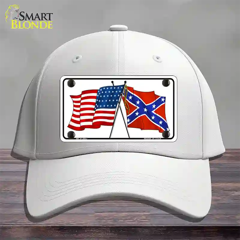 Confederate USA Crossed Flags Novelty License Plate Hat Cotton / White