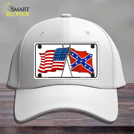 Confederate USA Crossed Flags Novelty License Plate Hat Cotton / White