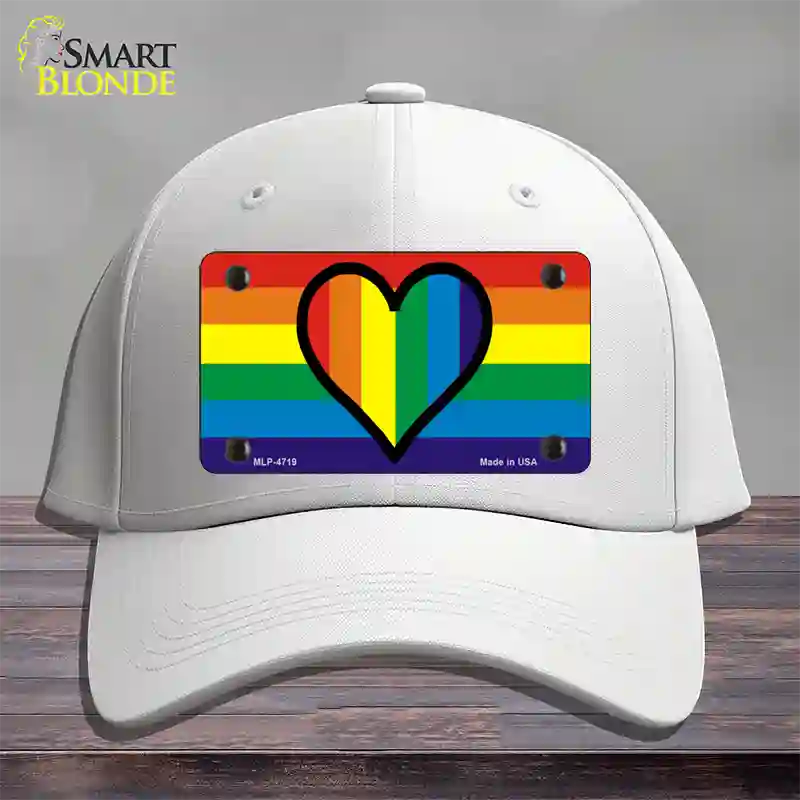 Rainbow Heart Novelty License Plate Hat Cotton / White