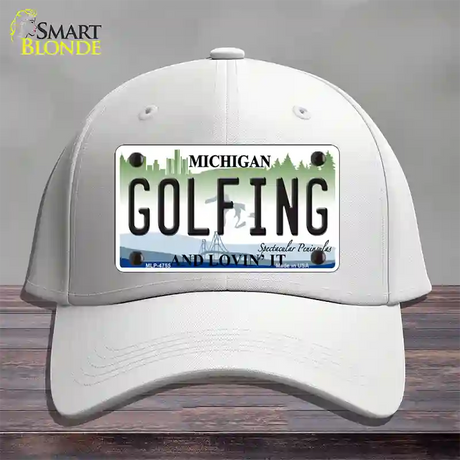 Golfing Michigan State Novelty License Plate Hat Cotton / White