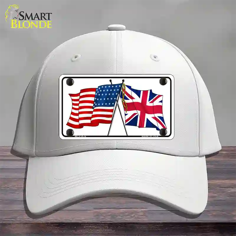 United States Britain Crossed Flags Novelty License Plate Hat Cotton / White