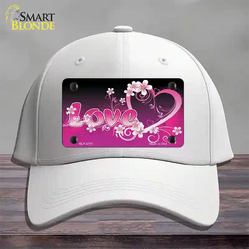 Love Heart And Flowers Novelty License Plate Hat Cotton / White