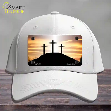 Three Crosses Sunset Novelty License Plate Hat Cotton / White