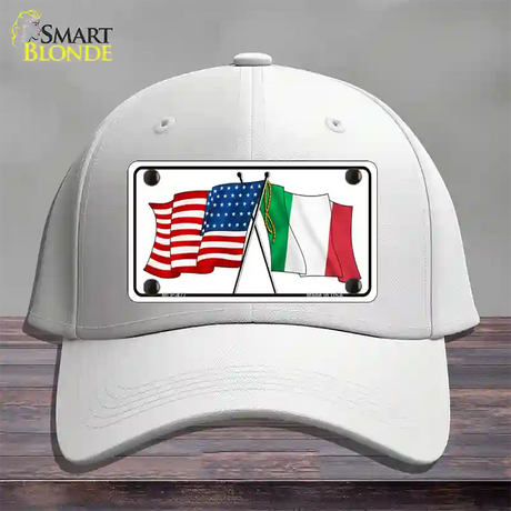 United States Italy Crossed Flags Novelty License Plate Hat Cotton / White