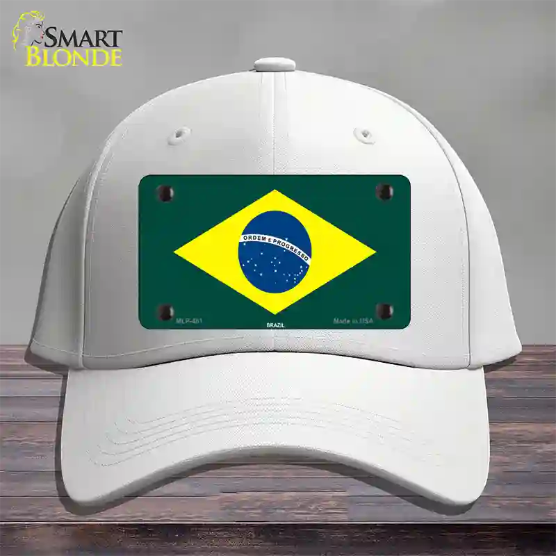 Brazil Flag Novelty License Plate Hat Cotton / White