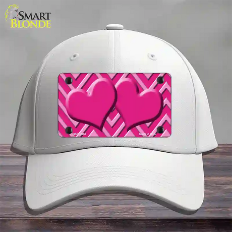 Pink Light Pink Heart Large Chevron Novelty License Plate Hat Cotton / White