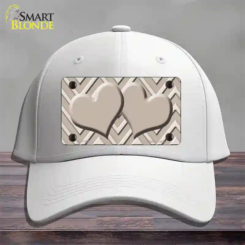 Tan Light Tan Heart Large Chevron Novelty License Plate Hat Cotton / White