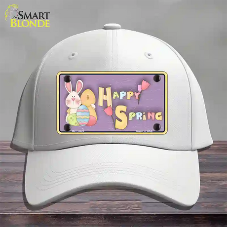 Happy Spring Yellow Novelty License Plate Hat Cotton / White