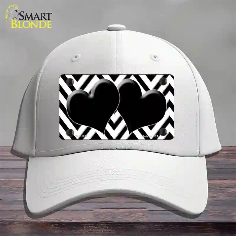 White Black Chevon Hearts Novelty License Plate Hat Cotton / White