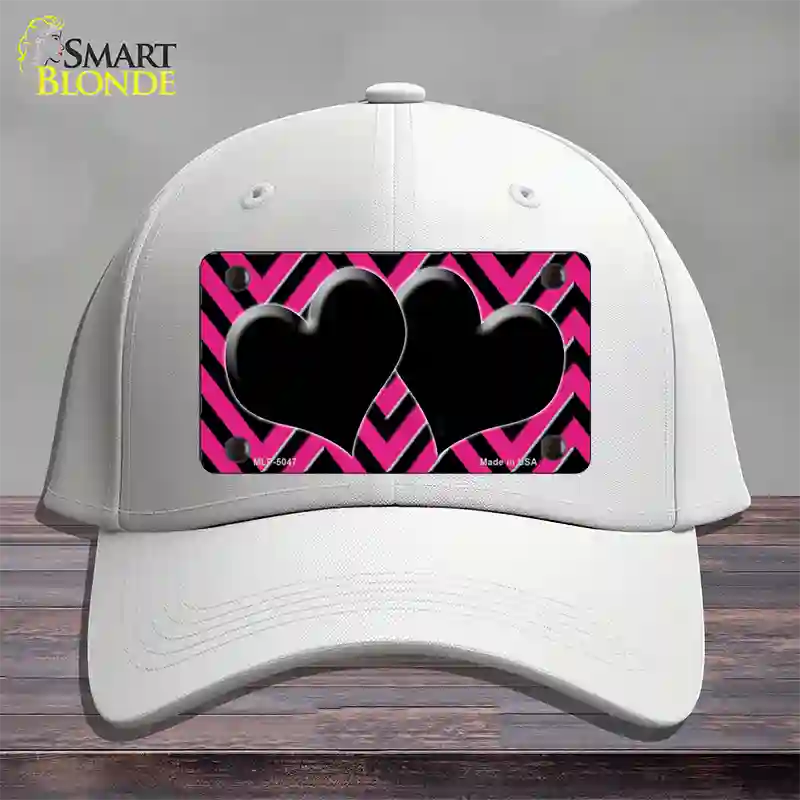 Pink Black Chevon Hearts Novelty License Plate Hat Cotton / White