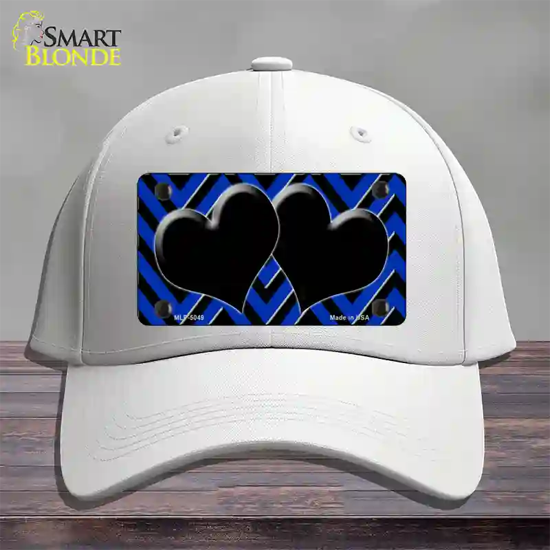 Blue Black Chevon Hearts Novelty License Plate Hat Cotton / White