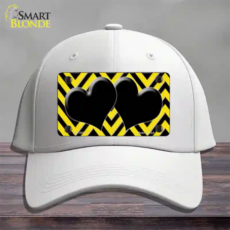 Yellow Black Chevon Hearts Novelty License Plate Hat Cotton / White