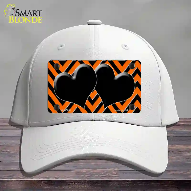 Orange Black Chevon Hearts Novelty License Plate Hat Cotton / White