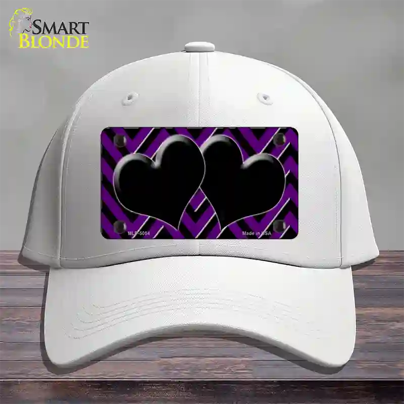 Purple Black Chevon Hearts Novelty License Plate Hat Cotton / White