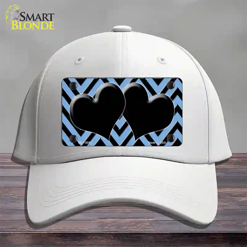 Light Blue Black Chevon Hearts Novelty License Plate Hat Cotton / White