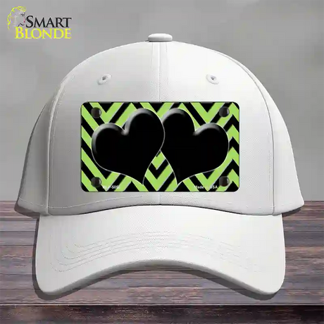 Lime Green Black Chevon Hearts Novelty License Plate Hat Cotton / White