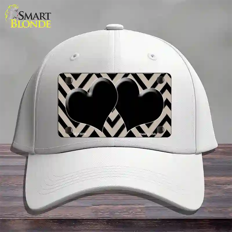 Tan Black Chevon Hearts Novelty License Plate Hat Cotton / White