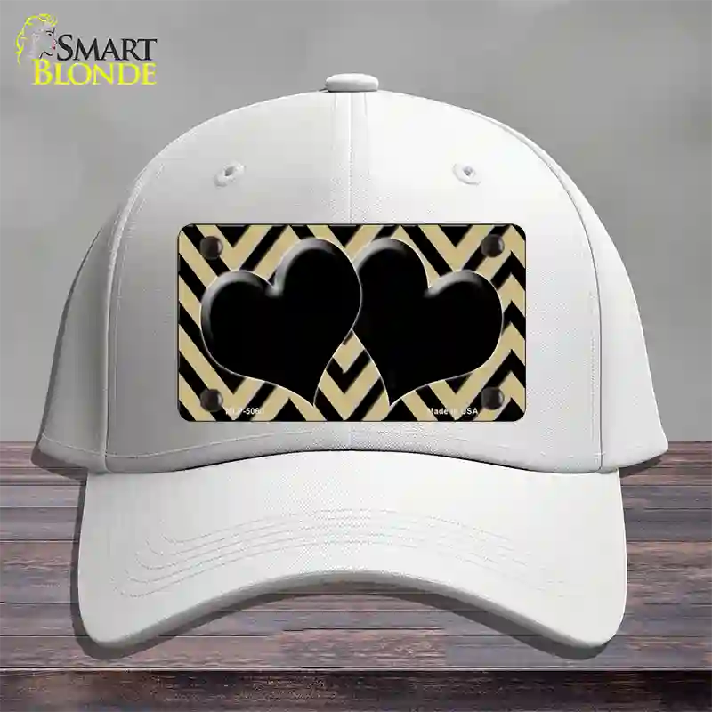 Gold Black Chevon Hearts Novelty License Plate Hat Cotton / White