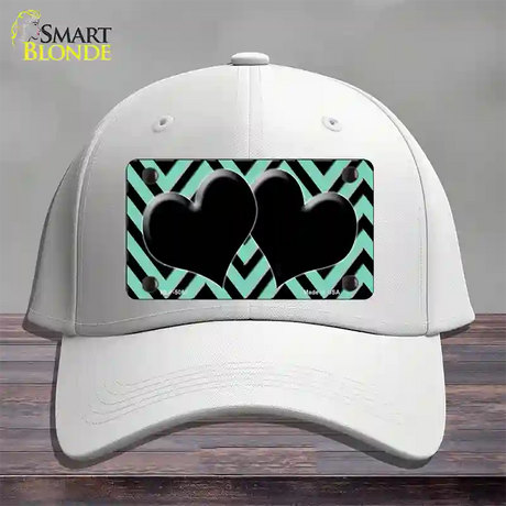 Mint Black Chevon Hearts Novelty License Plate Hat Cotton / White