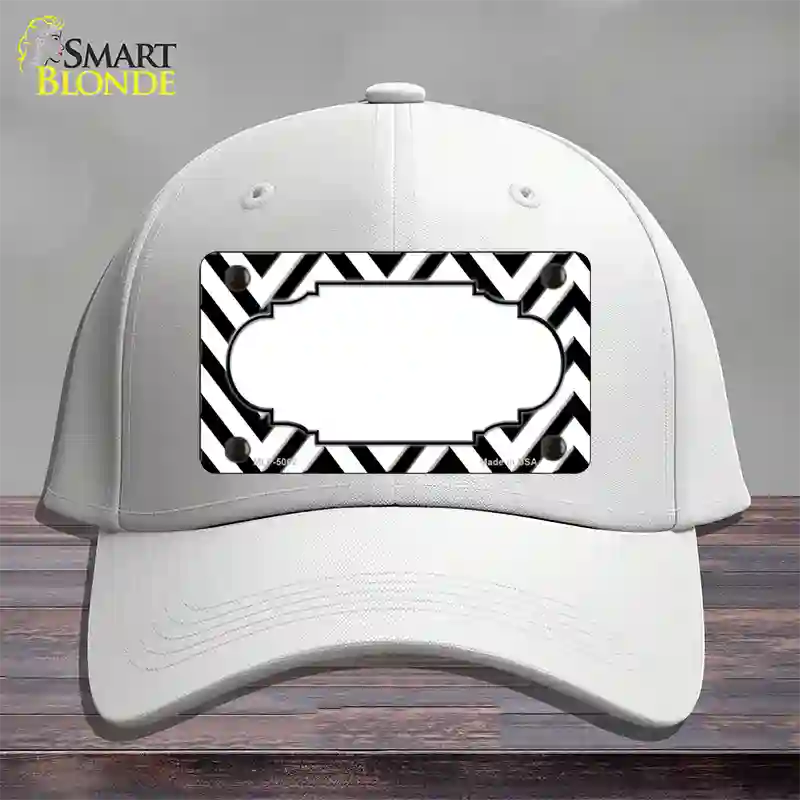 White Black Chevron Scallop Novelty License Plate Hat Cotton / White