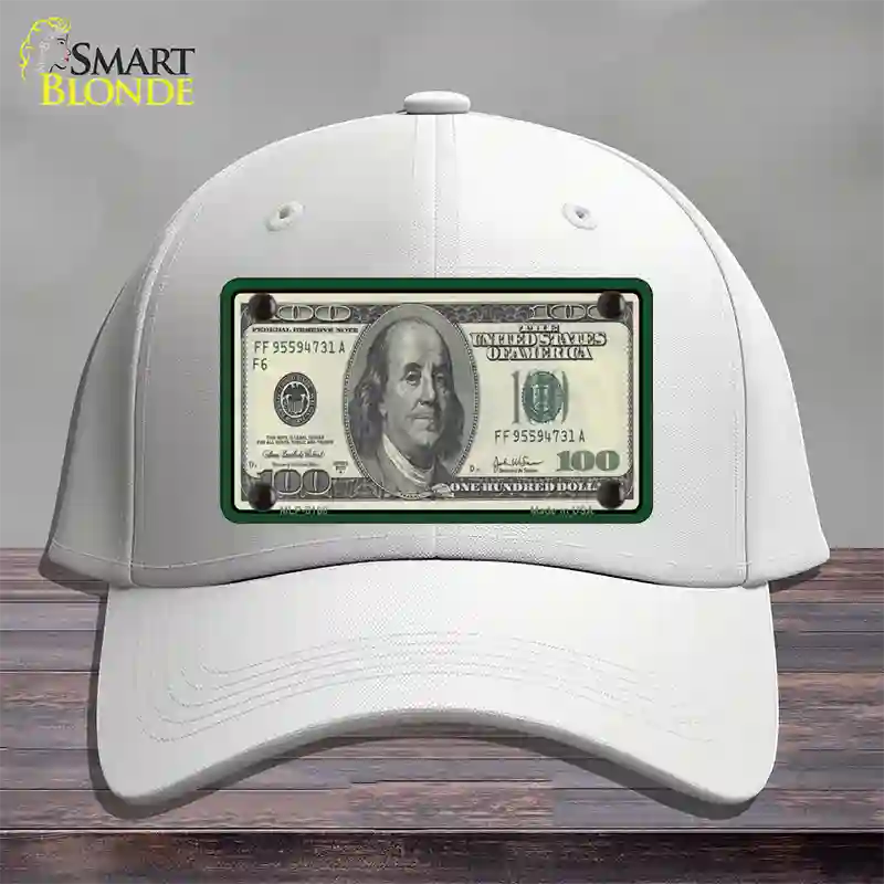 $100 Bill Novelty License Plate Hat Cotton / White