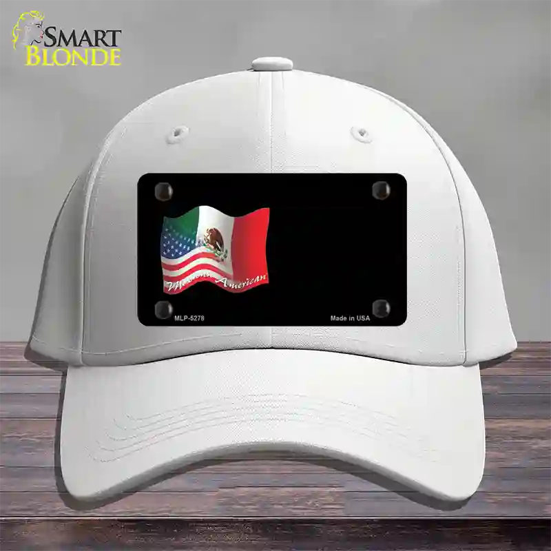 Mexican American Flag Offset Novelty License Plate Hat Cotton / White