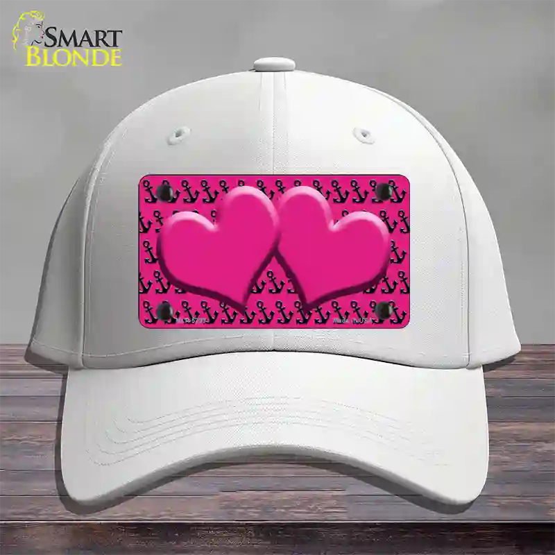 Pink Black Anchor Pink Heart Center Novelty License Plate Hat Cotton / White