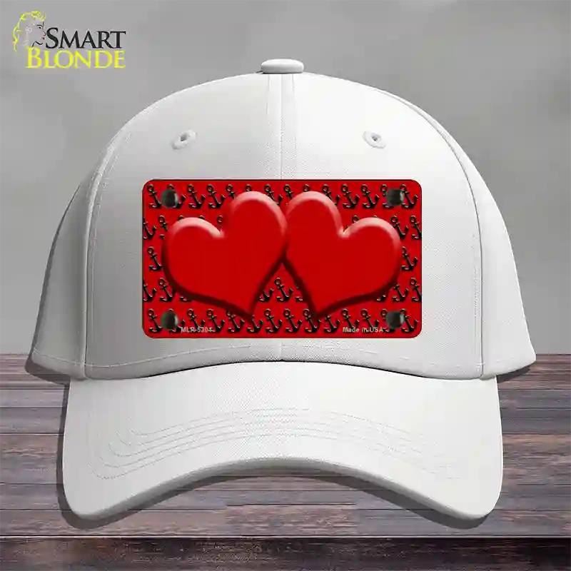 Red Black Anchor Red Heart Center Novelty License Plate Hat Cotton / White