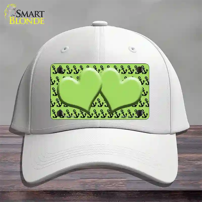 Lime Green Black Anchor Lime Green Heart Center Novelty License Plate Hat Cotton / White