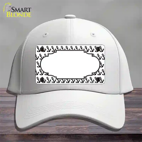 White Black Anchor Scallop Center Novelty License Plate Hat Cotton / White