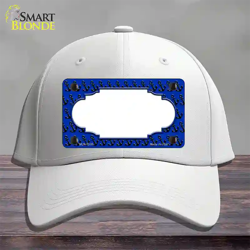 Blue Black Anchor Scallop Center Novelty License Plate Hat Cotton / White