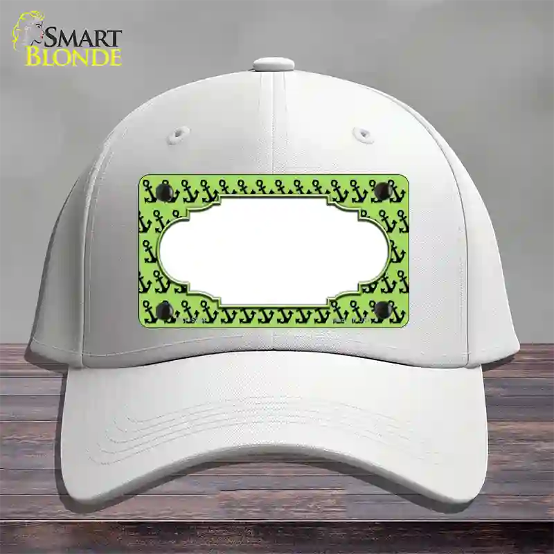 Lime Green Black Anchor Scallop Center Novelty License Plate Hat Cotton / White