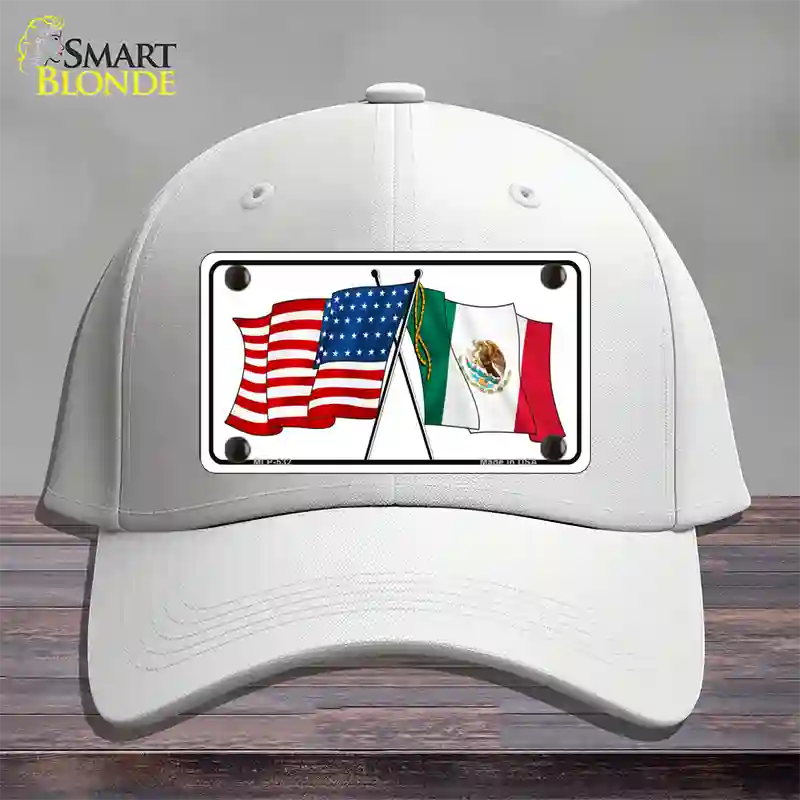 United States Mexico Flag Novelty License Plate Hat Cotton / White