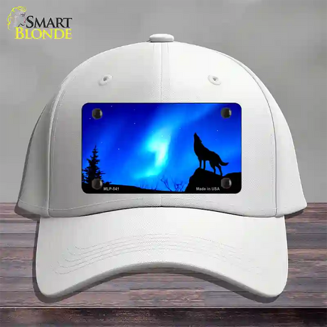 Wolf Howling Novelty License Plate Hat Cotton / White