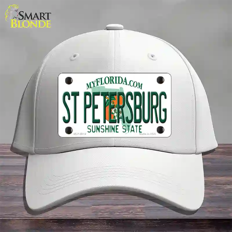 St Petersburg Florida Novelty License Plate Hat Cotton / White