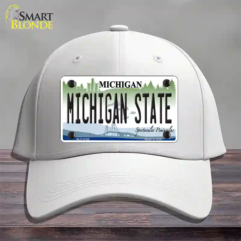 Michigan State Novelty License Plate Hat Cotton / White