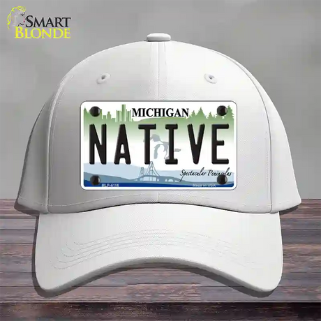 Native Michigan Novelty License Plate Hat Cotton / White