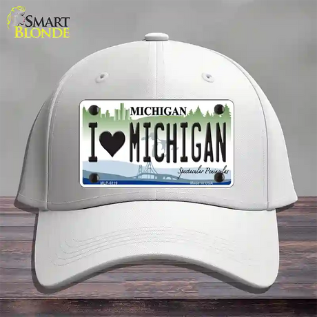 I Love Michigan Novelty License Plate Hat Cotton / White