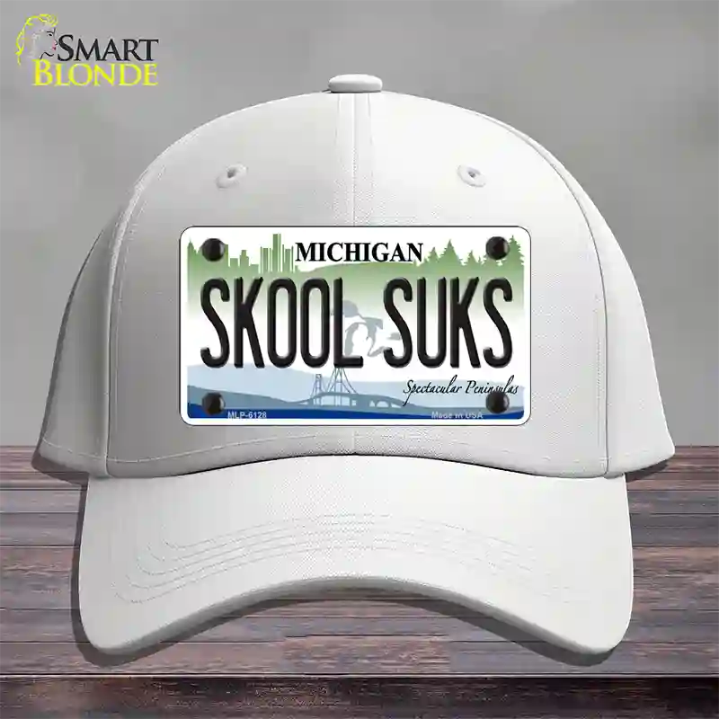 Skool Suks Michigan Novelty License Plate Hat Cotton / White