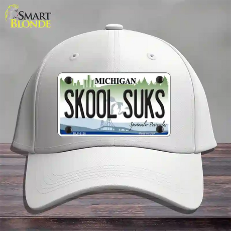 Skool Suks Michigan Novelty License Plate Hat Cotton / White