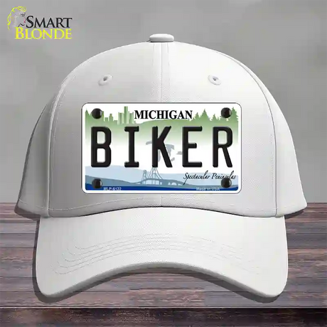 Biker Michigan Novelty License Plate Hat Cotton / White